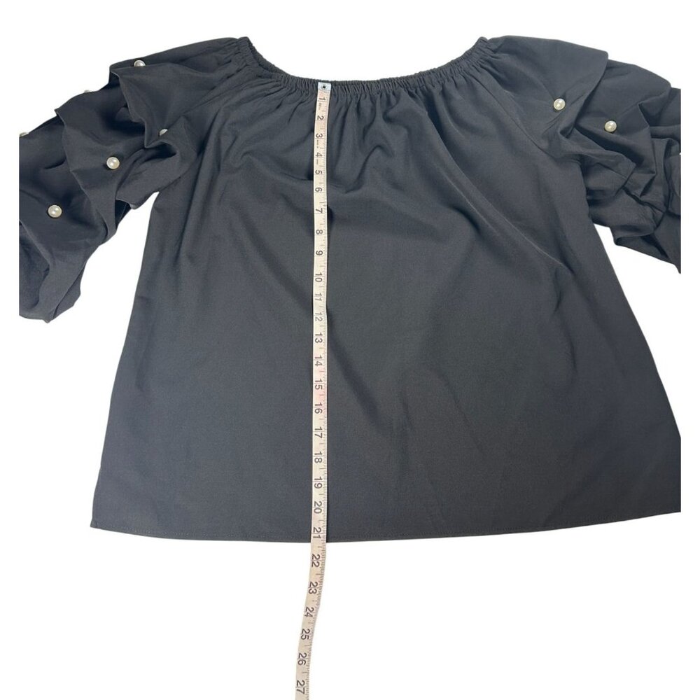 Roz & Ali Off the Shoulder Blouse Women's Size 1X With Pearl Embellished Sleeves - Picture 4 of 8